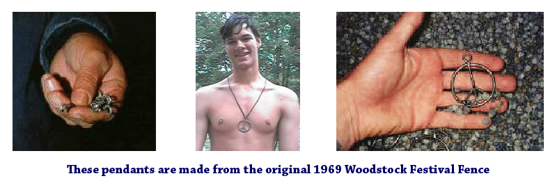 These pendants are made from the original 1969 Woodstock Festival Fence